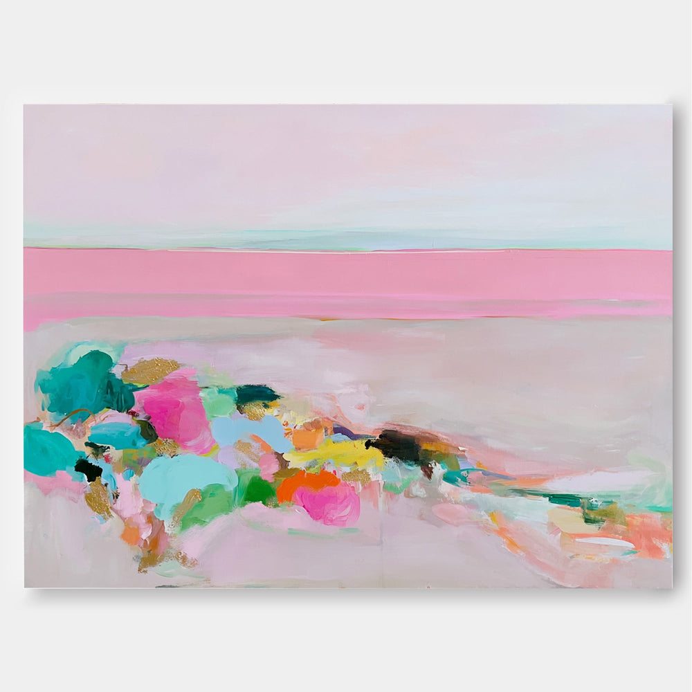 Contemporary Pink And Teal Ocean Art For Stylish Beach House Interior Design