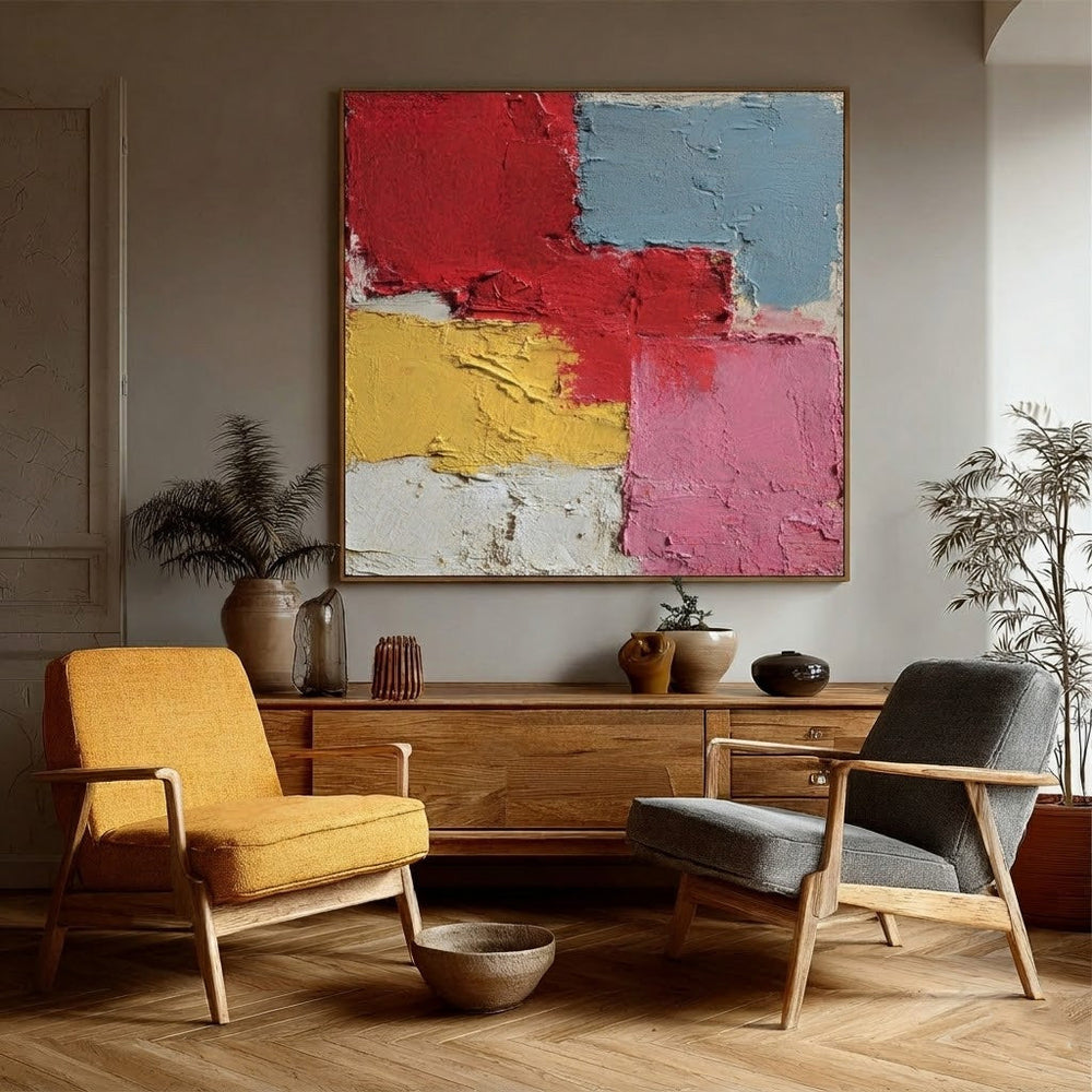 Modern Geometric Abstract Art With Rich Texture Ideal For Contemporary Lounge Wall Decor