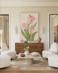Modern Pink Floral Oil Painting On Canvas Large Textured Floral Acrylic Painting Original Flower Wall Art Home Decor