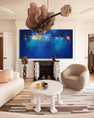 Large Bright Blue Acrylic Painting Original Oil Painting On Canvas Modern Abstract Living Room Wall Art