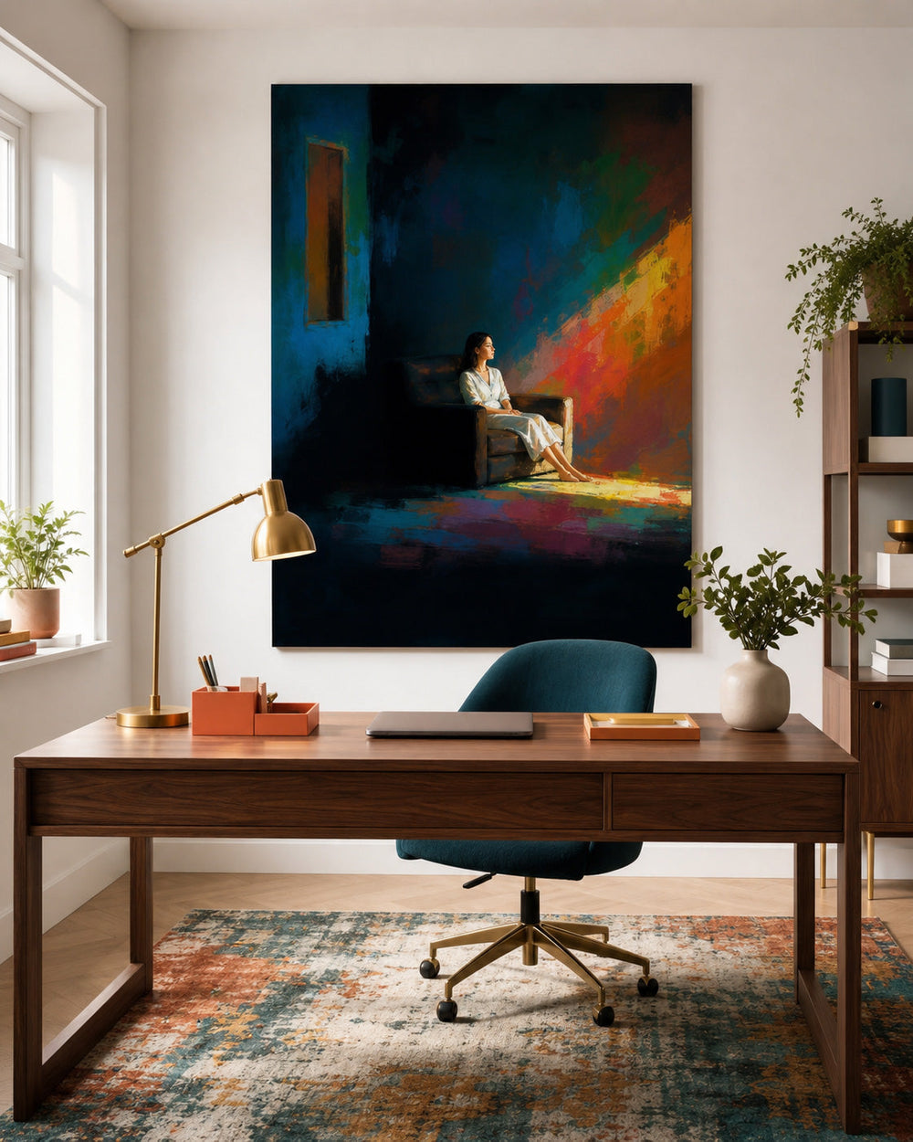 Expressive Woman Painting With Dramatic Light And Shadow For Modern Living Room Decor