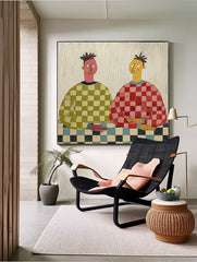 Original Textured People Painting Canvas Large Brothers Portrait Wall Art  Figure Oil Painting Home Decor