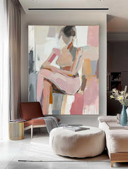 Abstract Doodle Artwork Original Wall Art Framed Large Girl Painting Abstract Lady Painting For Living Room