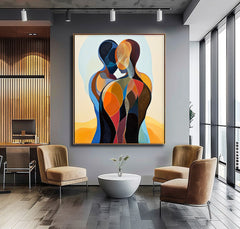 Large Portrait Artwork Original Figure Acrylic Painting Canvas Colorful Lovers Abstract Wall Art