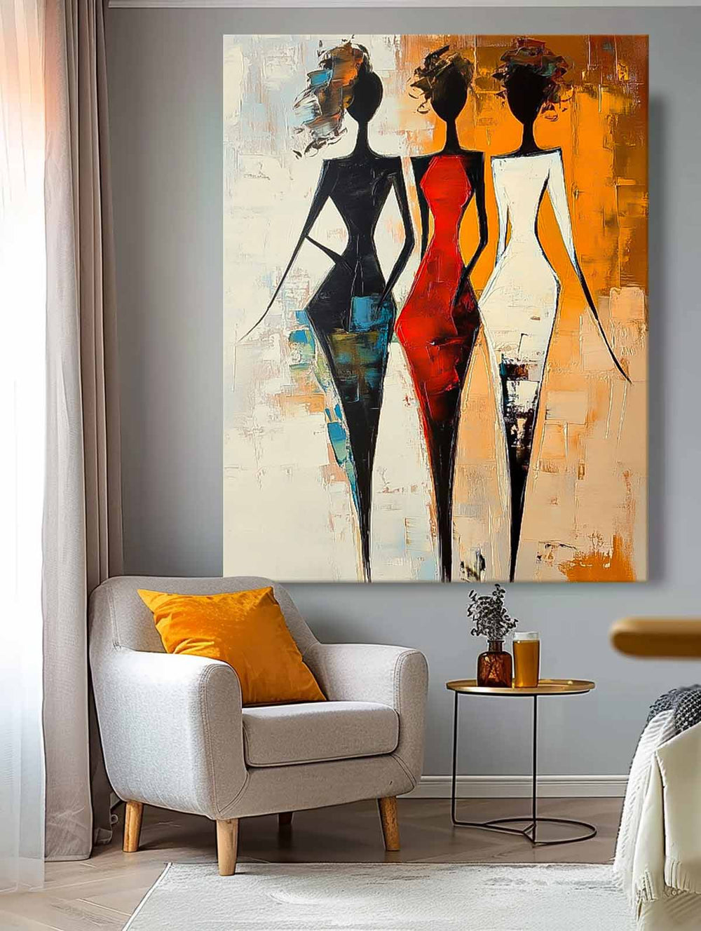 Large Line Portrait Artwork Original Elegant Lady Acrylic Painting Canvas Abstract Woman Wall Art Framed