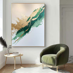 Large Green Modern Acrylic Painting On Canvas Gold Texture Abstract Oil Painting High Quality Original Artwork