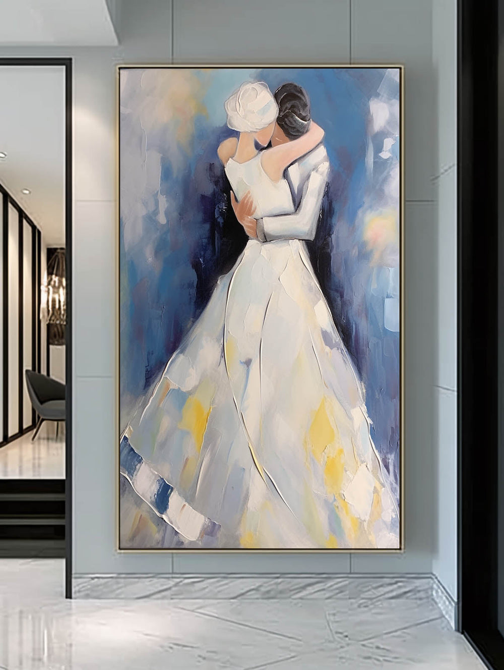 Original Wall Art Character Outline Painting Large Texture Painting Framed Wedding Artwork Anniversary Wedding Gift 