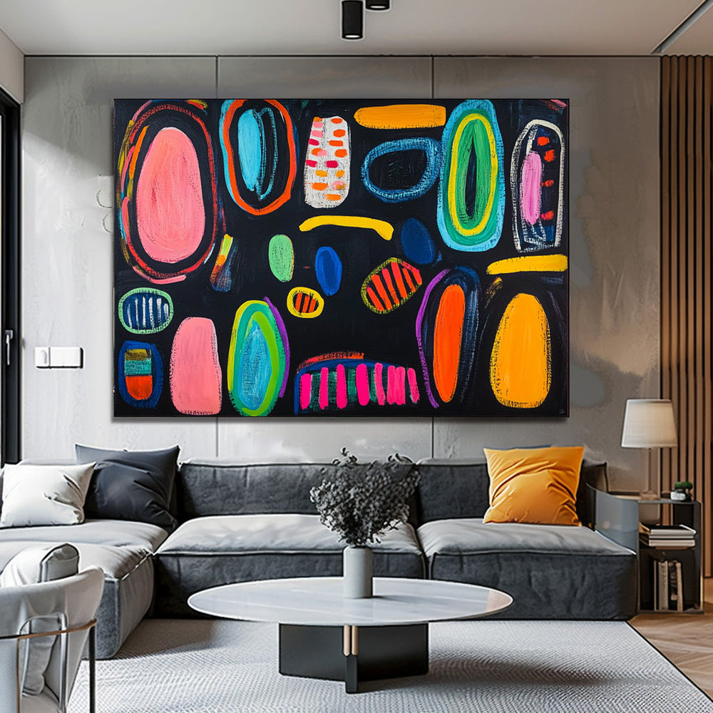 Original Irregular Geometric Circles Wall Art Modern Colorful  Artwork Abstract Graffiti Oil Painting