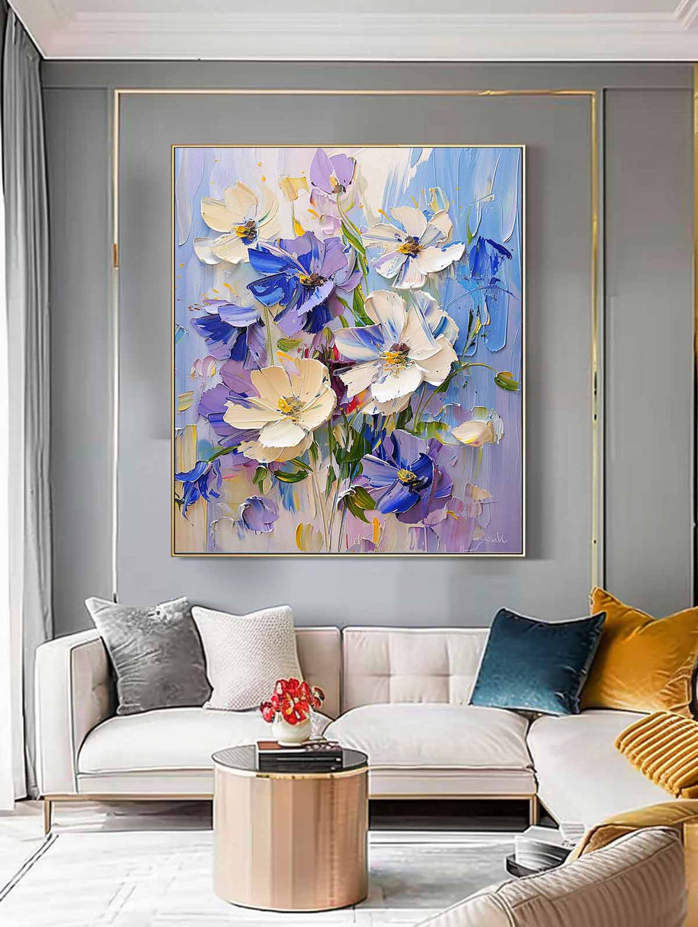 Abstract Flower Acrylic Painting On Canvas Original Floral Painting Large Lovely Textured Art Home Decor