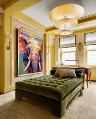 Textured Elephant Canvas Wall Art Bright Colorful Elephant Oil Painting  Modern Animal Oil Painting Impressionist Home Decor