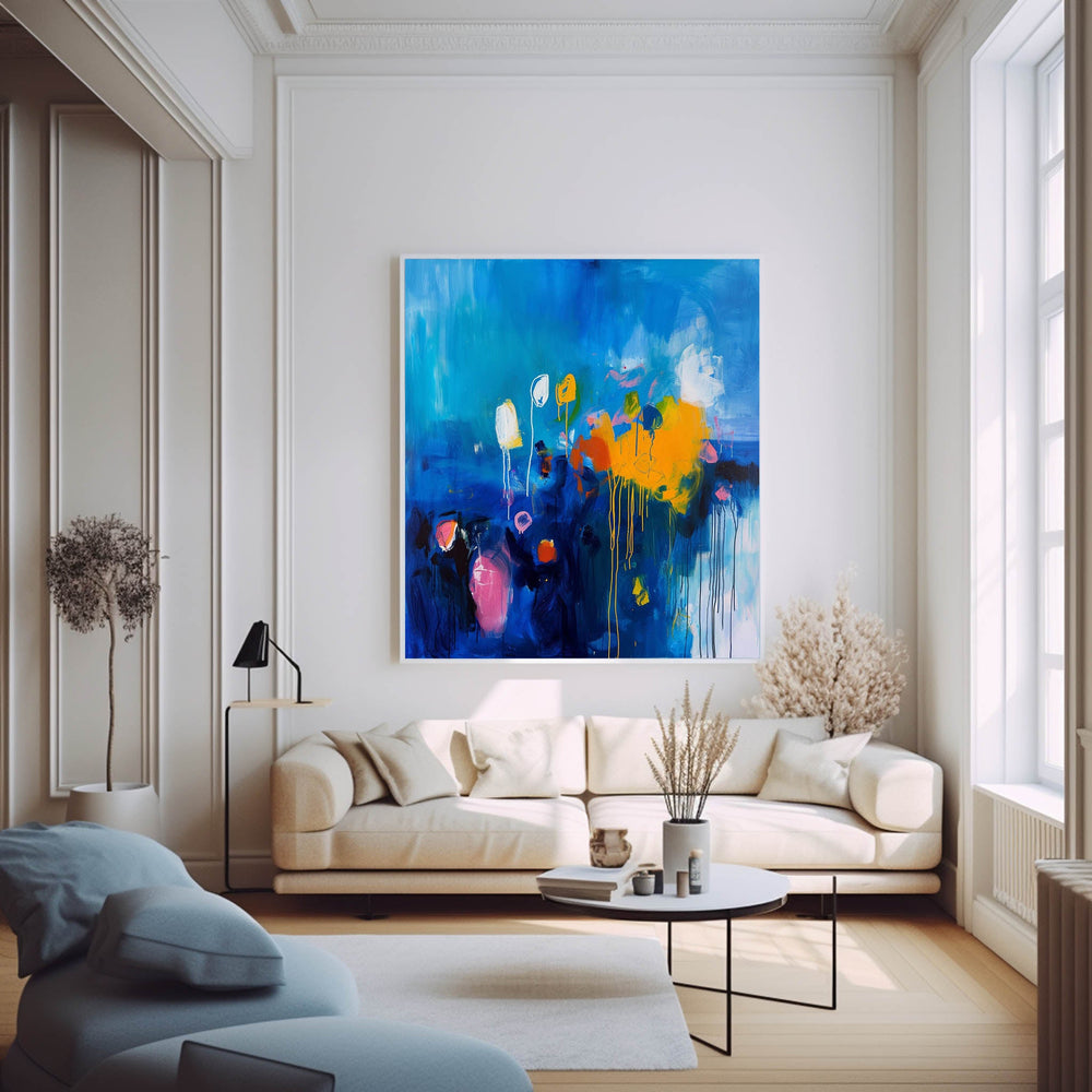 Square Abstract Texture Oil Painting Bright Blue Large Acrylic Painting On Canvas Original Modern Wall Art Home Decor