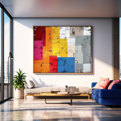 Original Geometry Wall Art Large Retro Abstract Oil Painting Color Buy Abstract Paintings Online Home Decor
