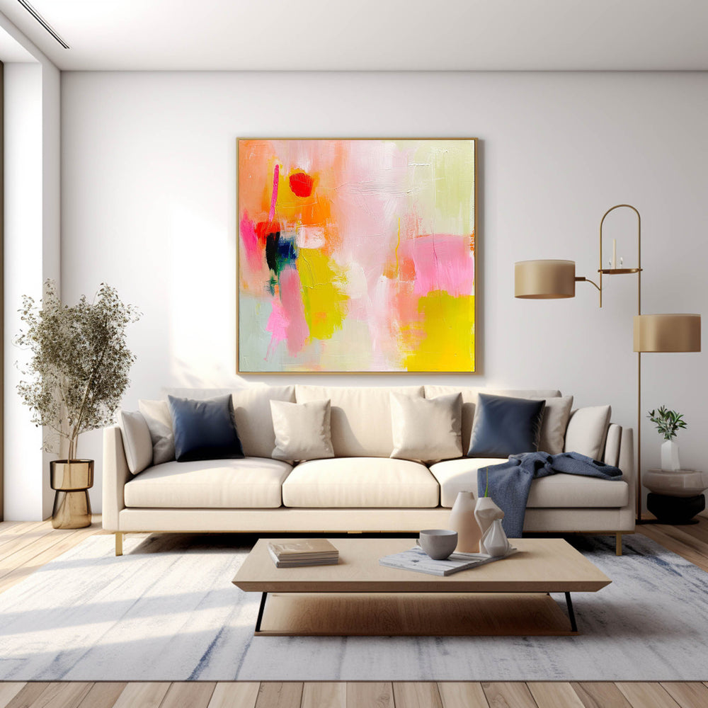Framed Acrylic Bright Modern Abstract Canvas Painting Oversized Abstract Wall Art For Sale