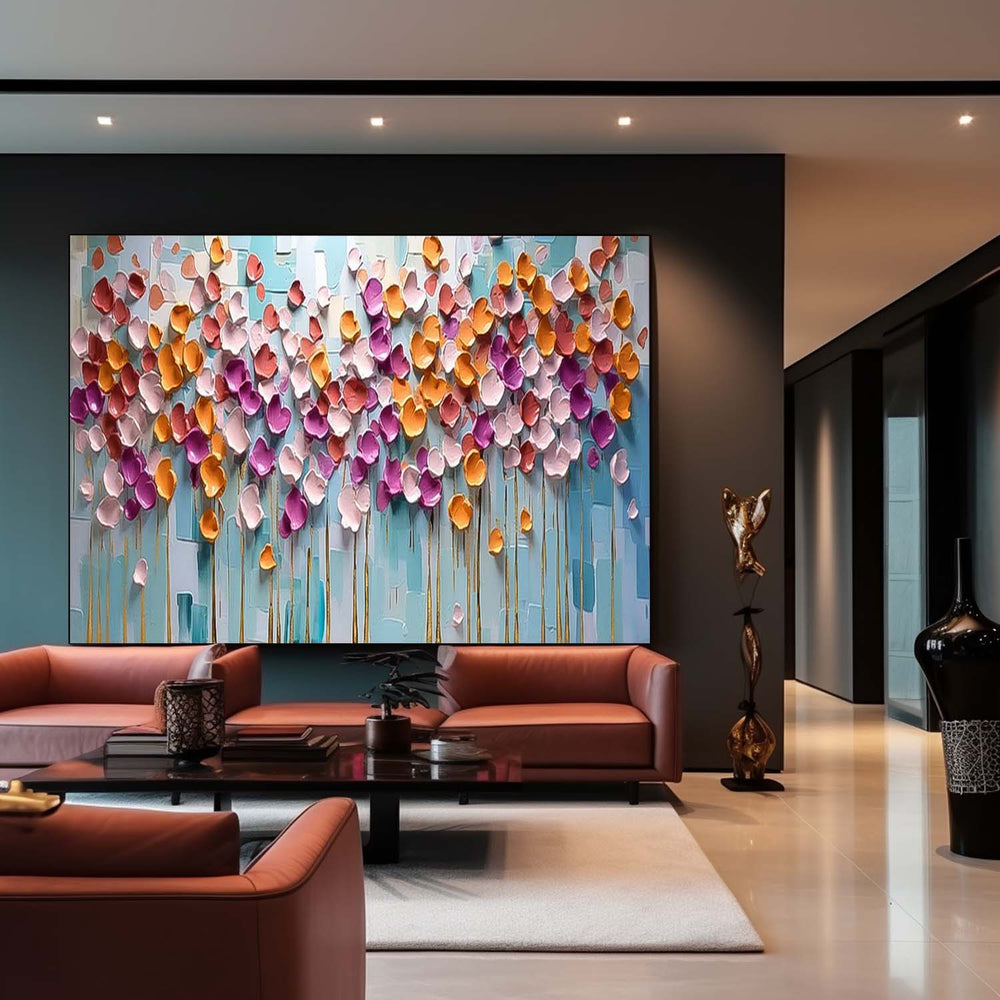Modern Floral Painting On Canvas Large Colorful Textured Flowe Original Drawing knife Flowers Wall Art
