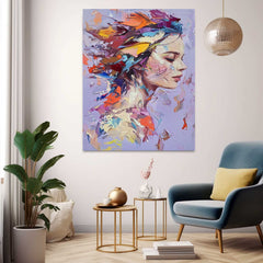Original Wall Art Abstract beautiful Lady Painting Colorful Face Artwork Large Portrait Painting Home Decor