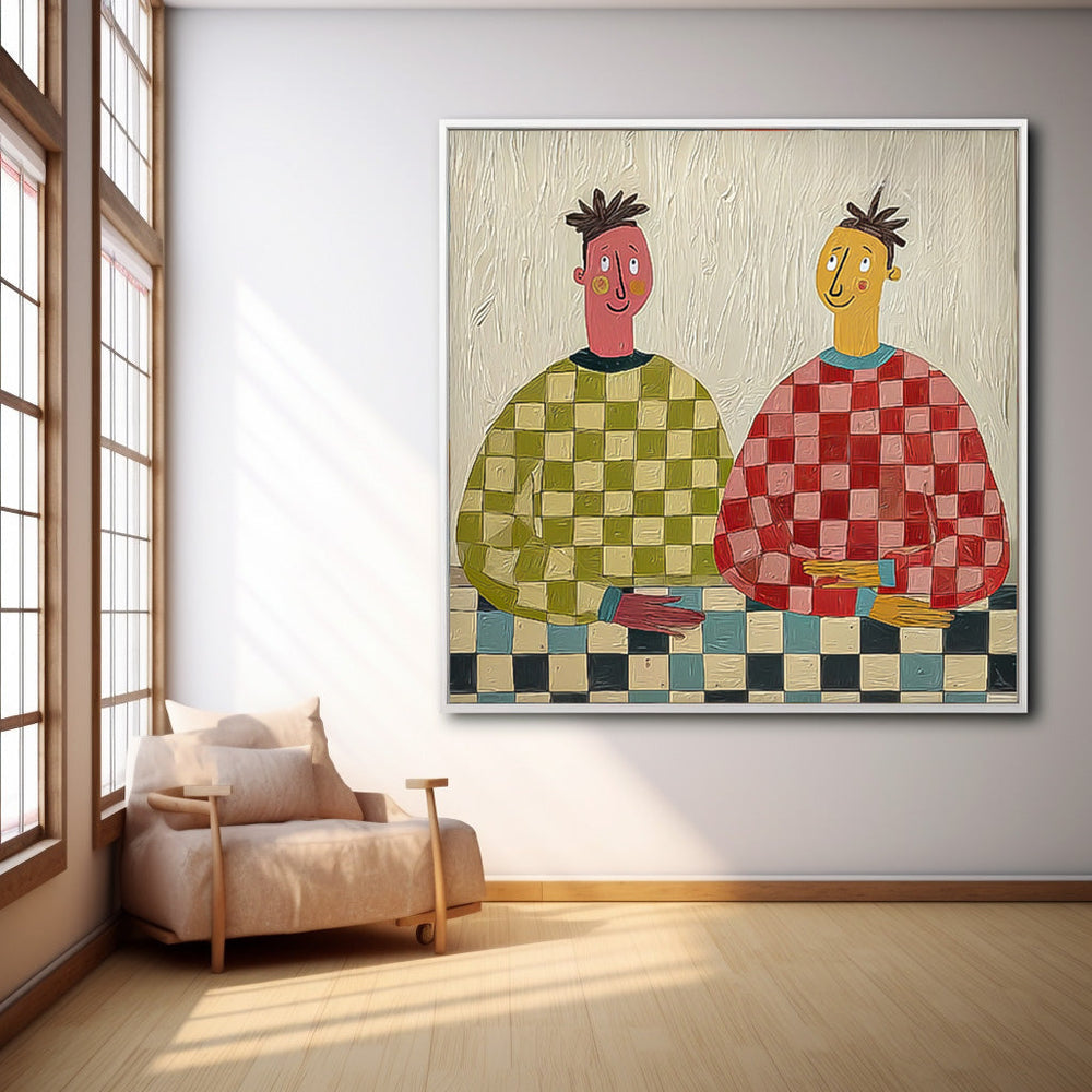 Original Textured People Painting Canvas Large Brothers Portrait Wall Art  Figure Oil Painting Home Decor