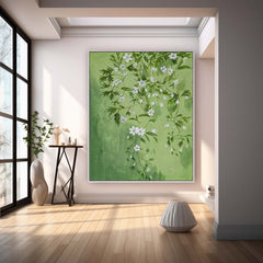 Green Leaves And White Flower Oil Painting On Canvas Big Original Beautiful Flowers Artwork Framed