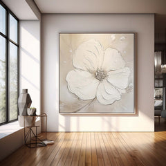 Simple Minimalist Art Original Large Textured Four Leaf Clover Painting Modern White Wall Art For Living Room