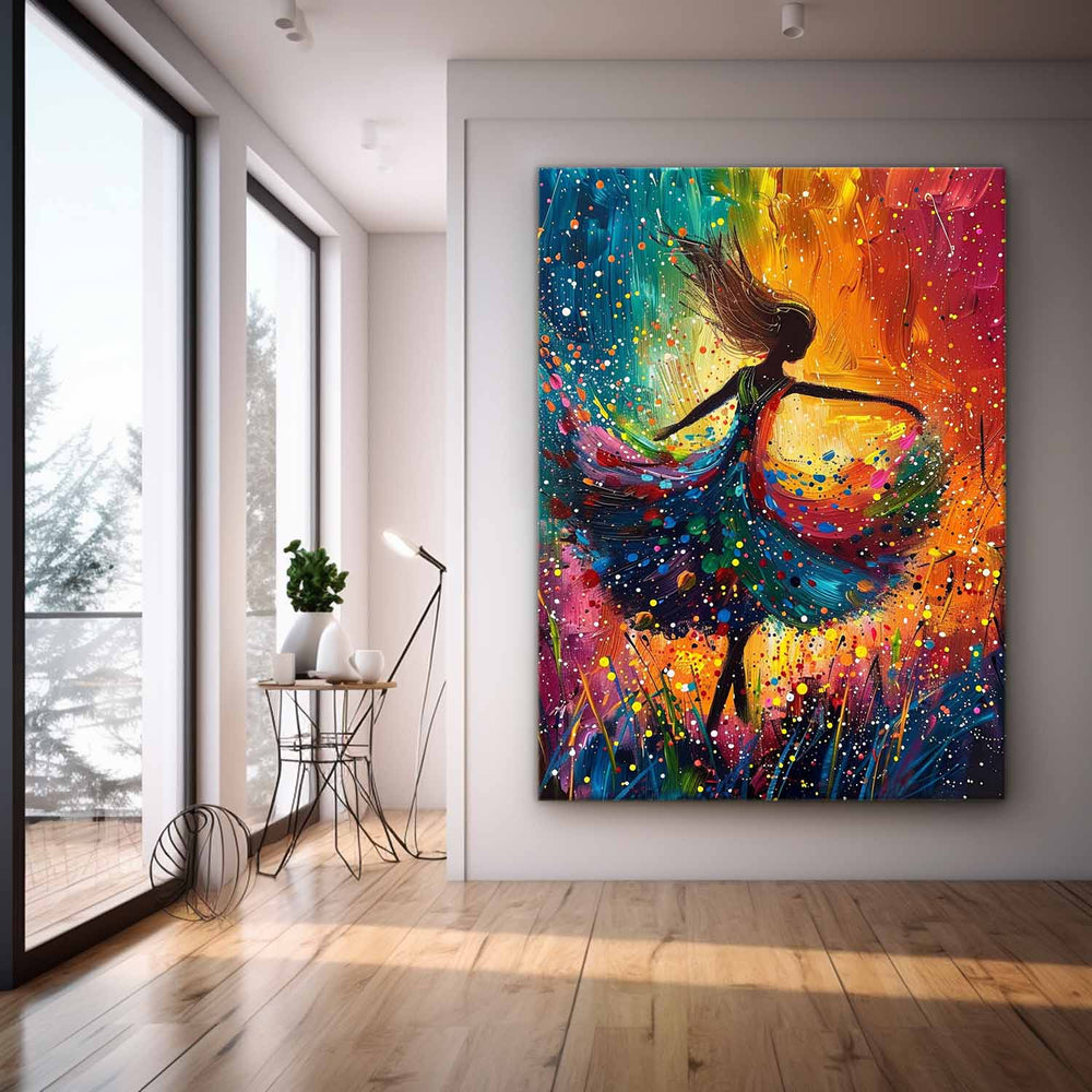 Large Multicolor Portrait Painting Framed Original Exquisite Dancing Girl Wall Art Abstract Colorful Artwork
