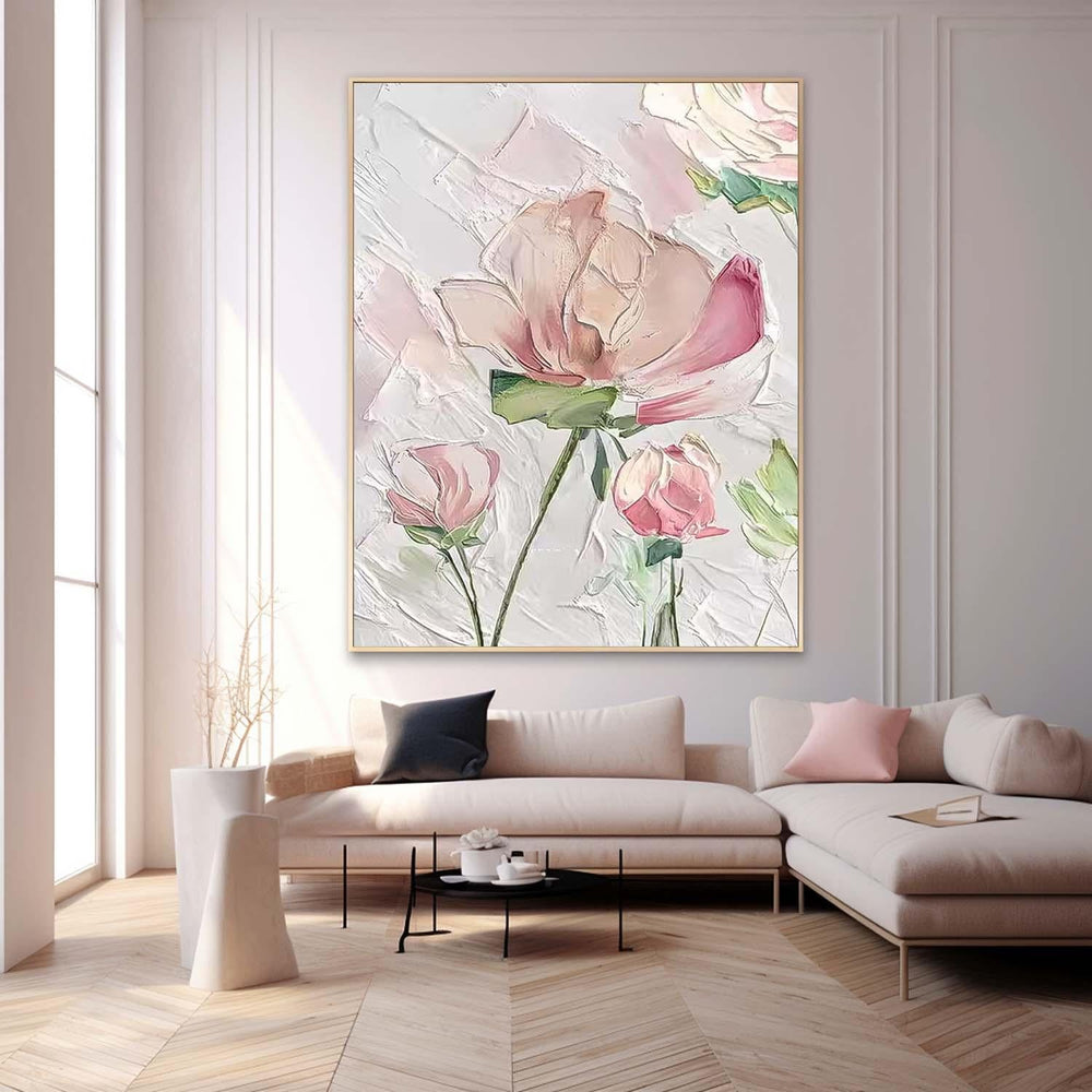 Abstract Pink Flower Oil Painting On Canvas Big Original Texture Beautiful Flowers Artwork Framed Home Decor
