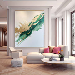 Large Green Modern Acrylic Painting On Canvas Gold Texture Abstract Oil Painting High Quality Original Artwork
