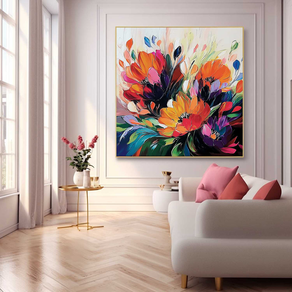 Modern Floral Wall Art Original Beautifu Art Color Large Textured Flower Painting Framed Home Decor