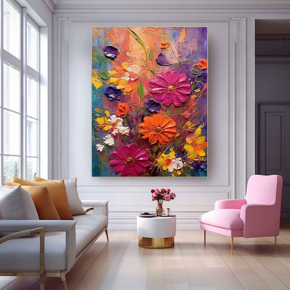 Original Floral Painting Abstract Flower Acrylic Painting On Canvas Boho Wall Decor Large Textured Wall Art Custom Home Decor