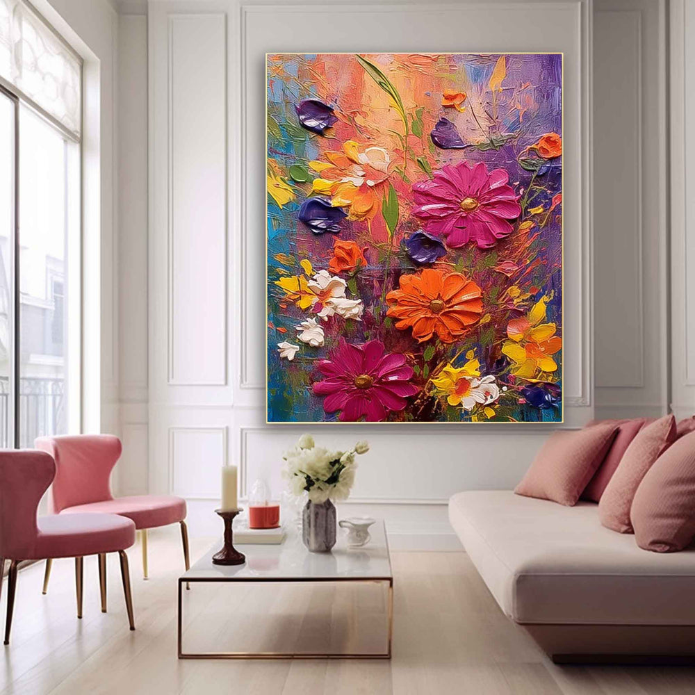 Original Floral Painting Abstract Flower Acrylic Painting On Canvas Boho Wall Decor Large Textured Wall Art Custom Home Decor