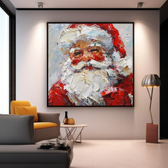 Square Christmas Wall Art Vintage Santa Claus Painting Rustic Classic Santa Xmas Holiday Decor Winter Santa