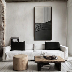 Textured Minimalist Oil Painting – Gray and Black Abstract Wall Art for Modern Interiors