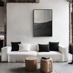 Textured Minimalist Oil Painting – Gray and Black Abstract Wall Art for Modern Interiors