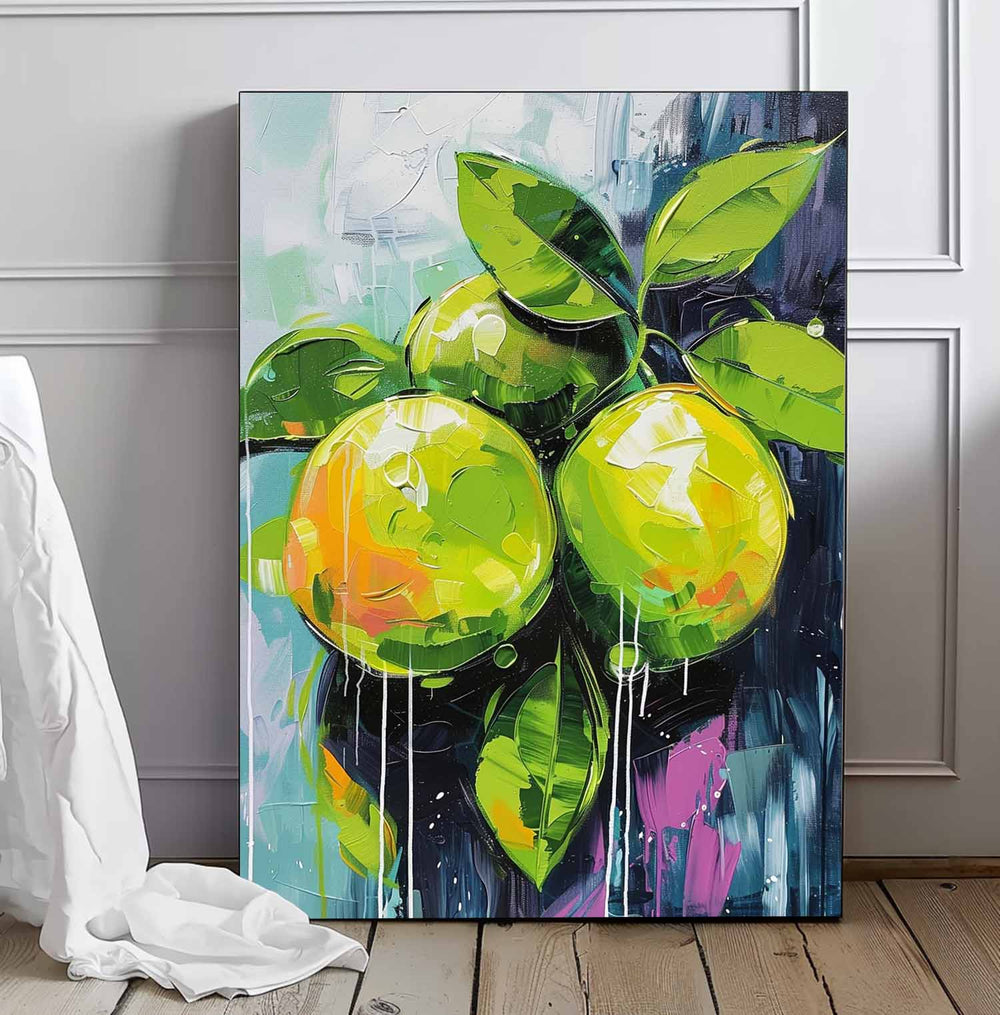 Large Lime Original Artwork Abstract Still Life Painting On Canvas Colorful Fruit Acrylic Painting Gift