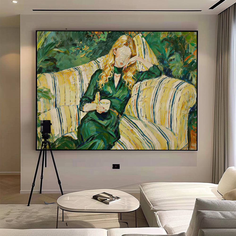 Large Impasto Oil Painting Elegant Woman Wall Art Modern Serene Impressionist Lady Canvas Unique Gift 