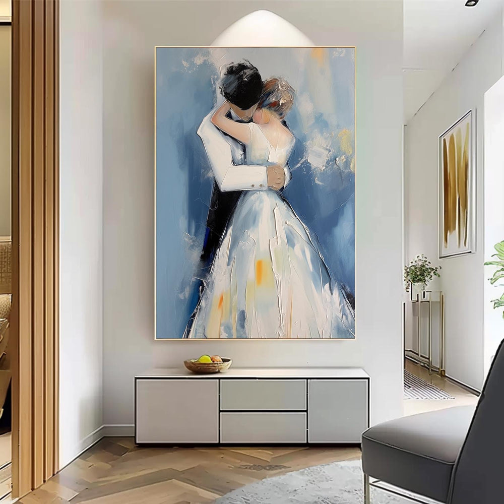 Character Outline Painting Large Texture Painting Framed Wedding Artwork Original Wall Art Anniversary Wedding Gift 