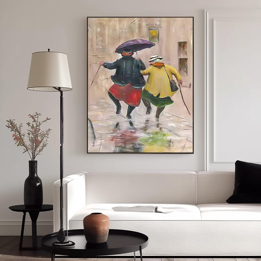 Rainy Day Cute Women Portrait Painting Original Humored Wall Art Interesting Medieval Style Art