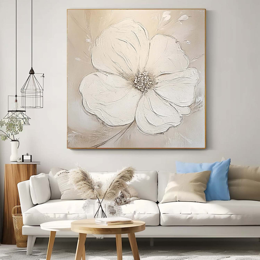 Simple Minimalist Art Original Large Textured Four Leaf Clover Painting Modern White Wall Art For Living Room