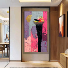 Large Abstract Bird's Nest And Contrasting Background Oil Painting Original Nature Wall Art Home Decor