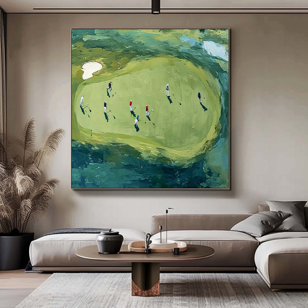 Contemporary Sport Decor Modern Golf Artwork Square Textured Multiplayer Golf Art Golf Lovers Gift
