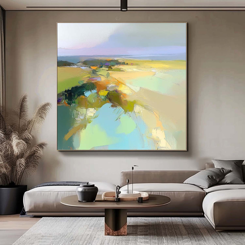 Abstract Texture Canvas Wall Art Abstract Landscape Scraper painting Large Modern Green Minimalist Painting
