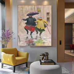 Rainy Day Cute Women Portrait Painting Original Humored Wall Art Interesting Medieval Style Art
