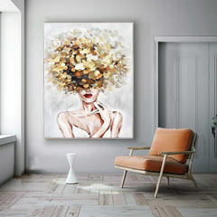 Original White Wall Art Abstract Lady Painting Woman Face Artwork Large Leaf Faceless Portrait Painting