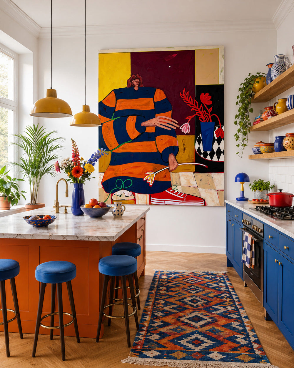 Quirky Modern Portrait Painting With Bold Colors For Living Room Wall Art Decor