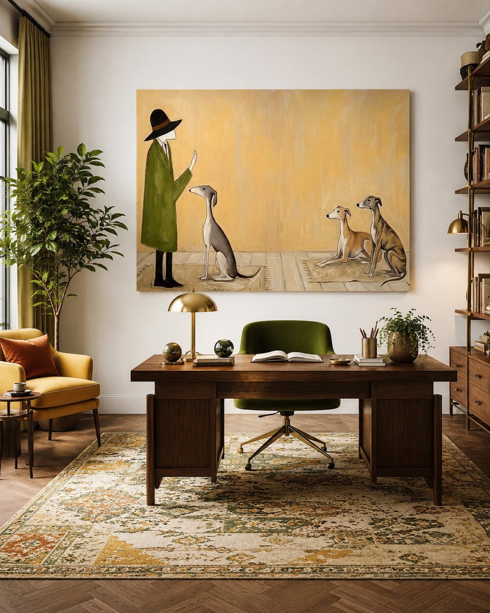 Whimsical Greyhound Art Print Featuring Gentleman And Dogs