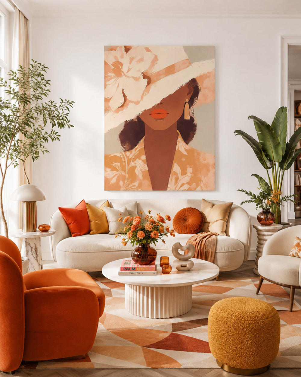 Retro Vintage Style Wall Art Featuring Stylish Lady With Hat And Earrings
