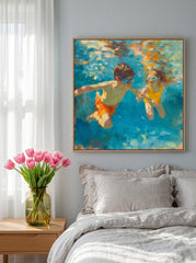Vibrant Underwater Kids Swimming Art For Family Home Decor
