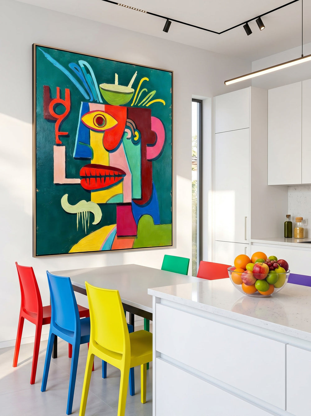 Quirky Cubist Face Art Print With Bold Colors And Expressive Brushstrokes For Eclectic Interiors
