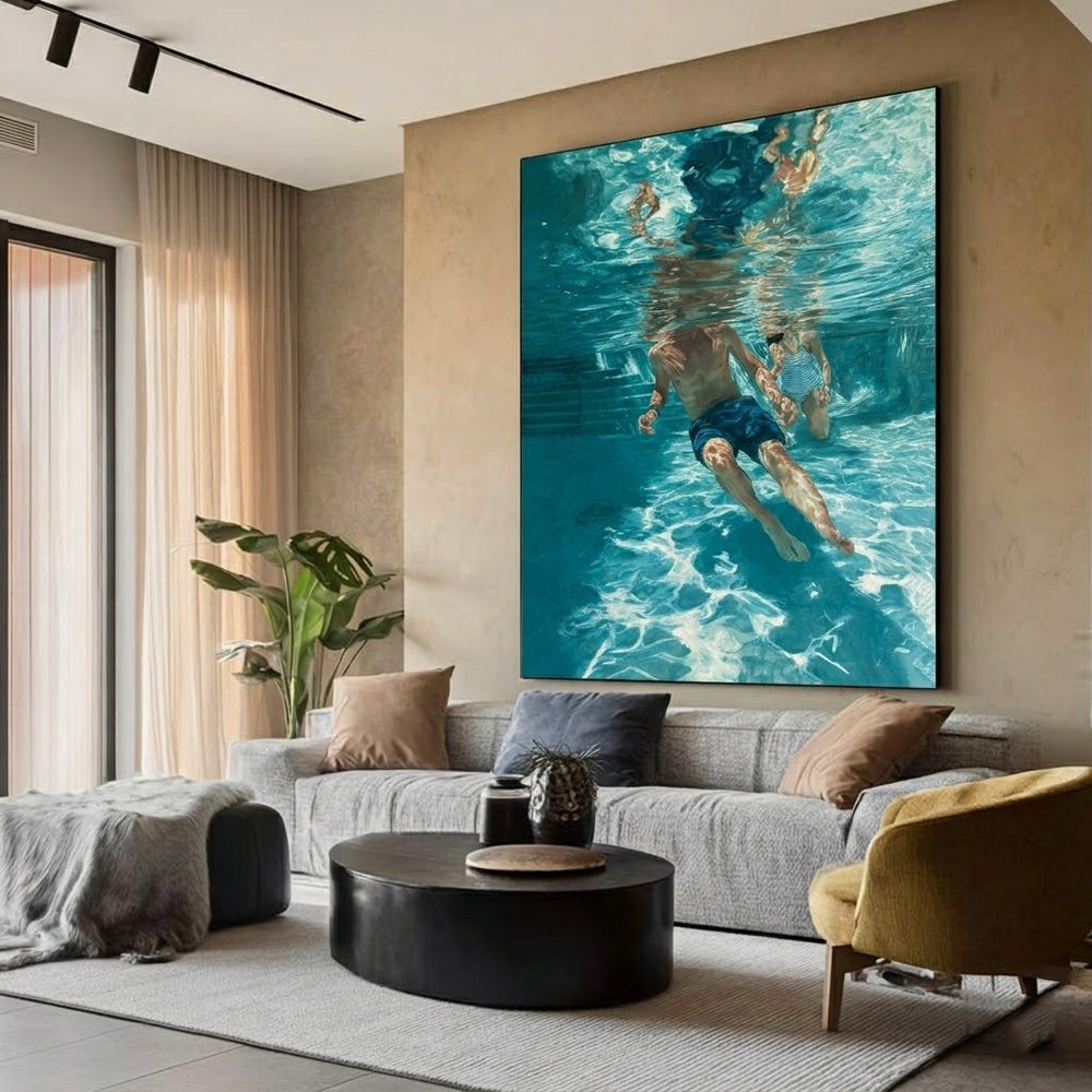 Summer Sports Swimming Scene Original Painting For Beach House Interior