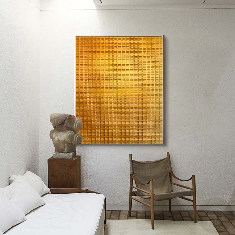 Large Original Textured Oil Painting On Canvas Gold Abstract Wall Art Modern Minimalist Decor 