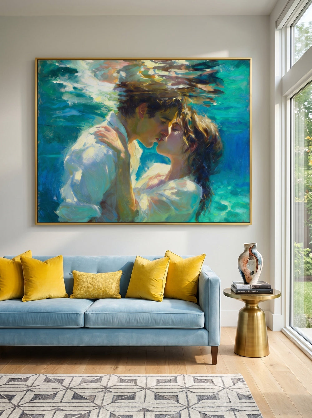 Romantic Underwater Couple Painting Original Oil Art For Master Bedroom Decor