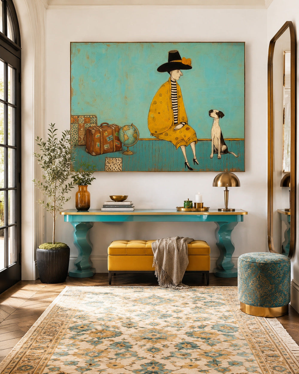 Stylish Woman And Dog Painting Unique Gift For Animal Lovers